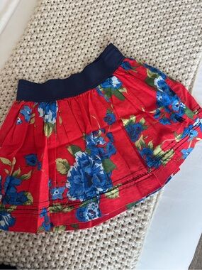 Abercrombie & Fitch Red Floral Skater Skirt with Navy Waistband